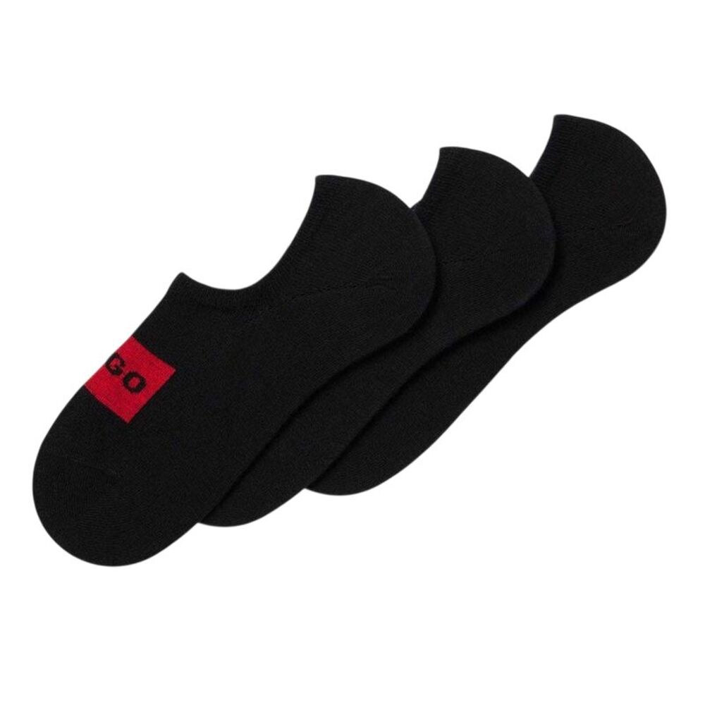 Hugo Mens Logo Cotton Blend No-Show Socks (Pack of 3) / Black